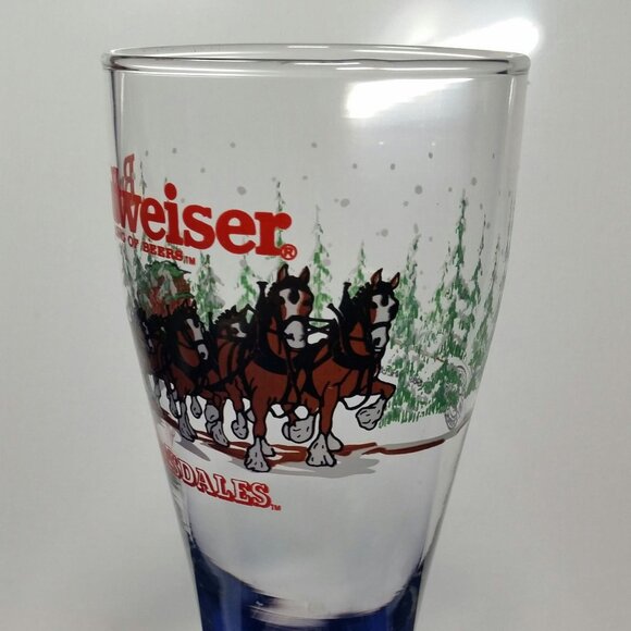Budweiser 1989 Clydesdales Holiday Pilsner Beer Glass Horse Hitch and Wagon - Picture 3 of 10